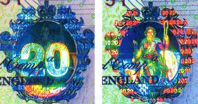 Рис. 43. Голографическая защита банкноты номиналом 20 английских фунтов.
